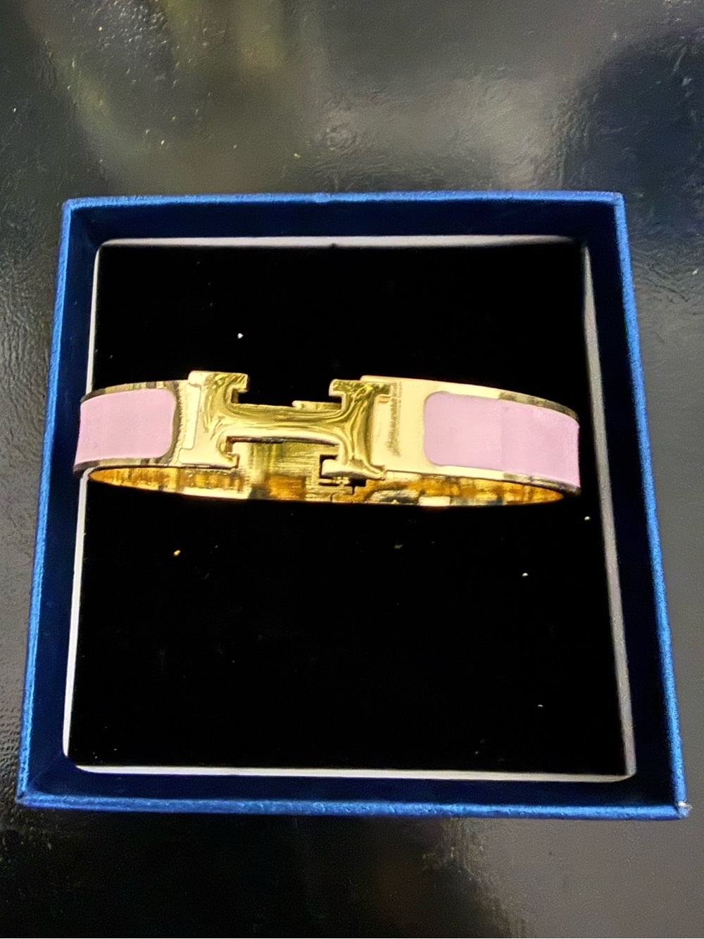 Gold-Tone Pink Enamel H Bracelet - Luxury Style Women's Bracelet